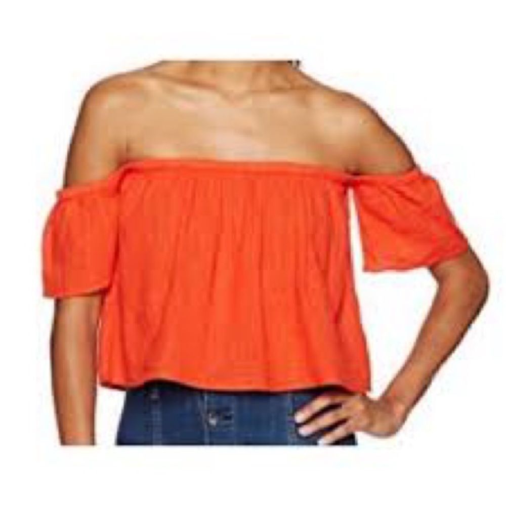 Billabong Orange Off Shoulder Top Blouse Shirt Tangerine Orange Size Medium - Picture 6 of 6